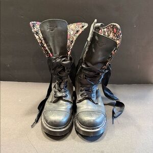Dr. Martens Black Floral Lined Combat Boots